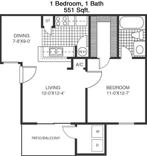 #2  Floor Plan 1x1 - Windchase Hamlet, Houston, TX for Rent