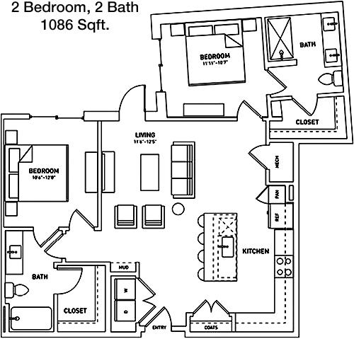 #2  Floor Plan 2x2 - Heritage Plaza, San Antonio, TX for Rent