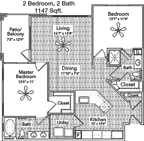 #3  Floor Plan 2x2 - Enclave At Woodland Lakes, Conroe, TX for Rent