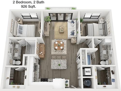 #1  Floor Plan 2x2 - Lynn Cora, Grand Prairie, TX for Rent