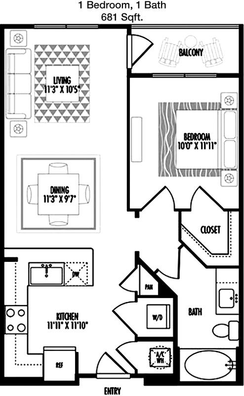#1  Floor Plan 1x1 - Retreat At The Rim, San Antonio, TX for Rent