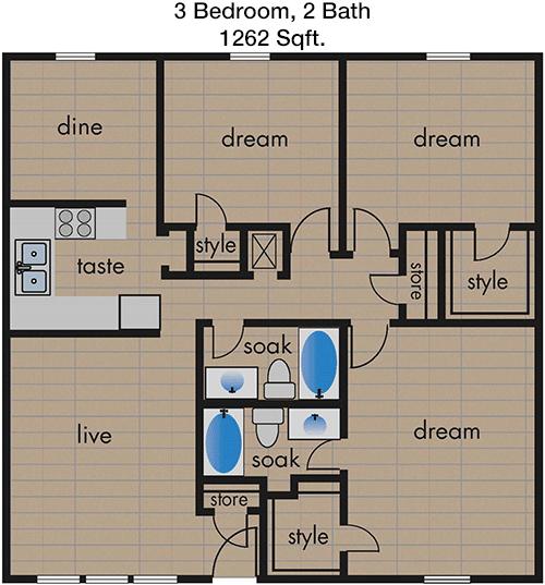 #1  Floor Plan 3x2 - Rosedale, Austin, TX for Rent