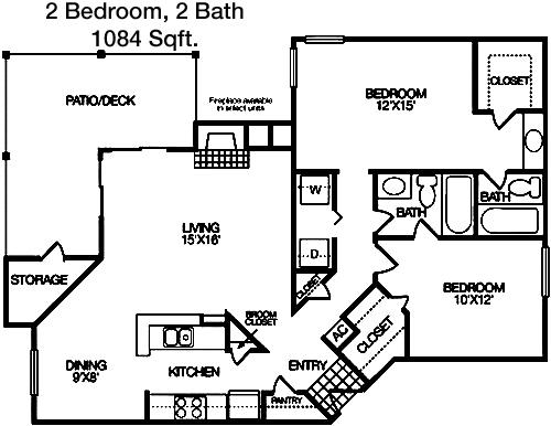 #4  Floor Plan 2x2 - Waterside, Houston, TX for Rent