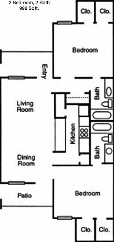 #2  Floor Plan 2x2 - Park Villas I & II, Fort Worth, TX for Rent