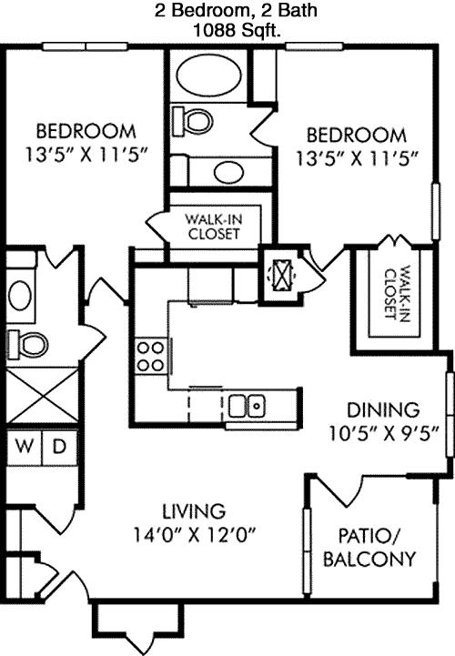 #2  Floor Plan 2x2 - Camden Addison, Addison, TX for Rent