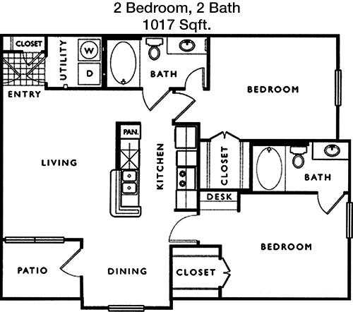 #1  Floor Plan 2x2 - Magnolia Creek, Houston, TX for Rent