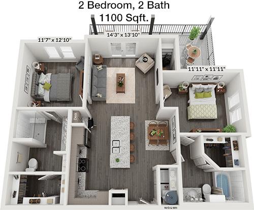 #3  Floor Plan 2x2 - Bridge At Tech Crossing, Austin, TX for Rent