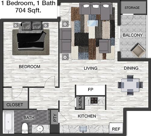 #4  Floor Plan 1x1 - Forest Ridge, Dallas, TX for Rent