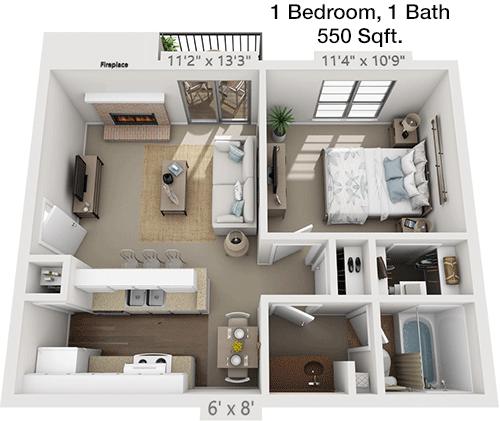 #6  Floor Plan 1x1 - Canyon Creek, Dallas, TX for Rent
