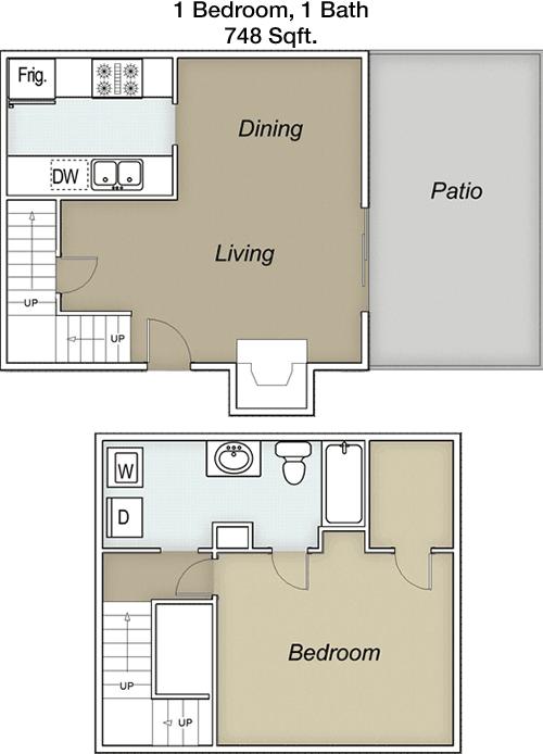 #3  Floor Plan 1x1 TH - Windfield Townhomes, Stafford, TX for Rent