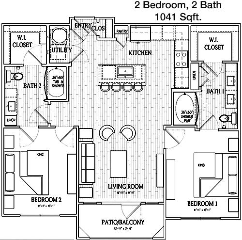 #1  Floor Plan 2x2 - Dryden, Humble, TX for Rent