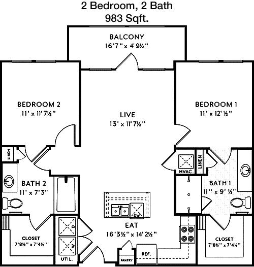 #1  Floor Plan 2x2 - Crawford At Grand Morton, Katy, TX for Rent